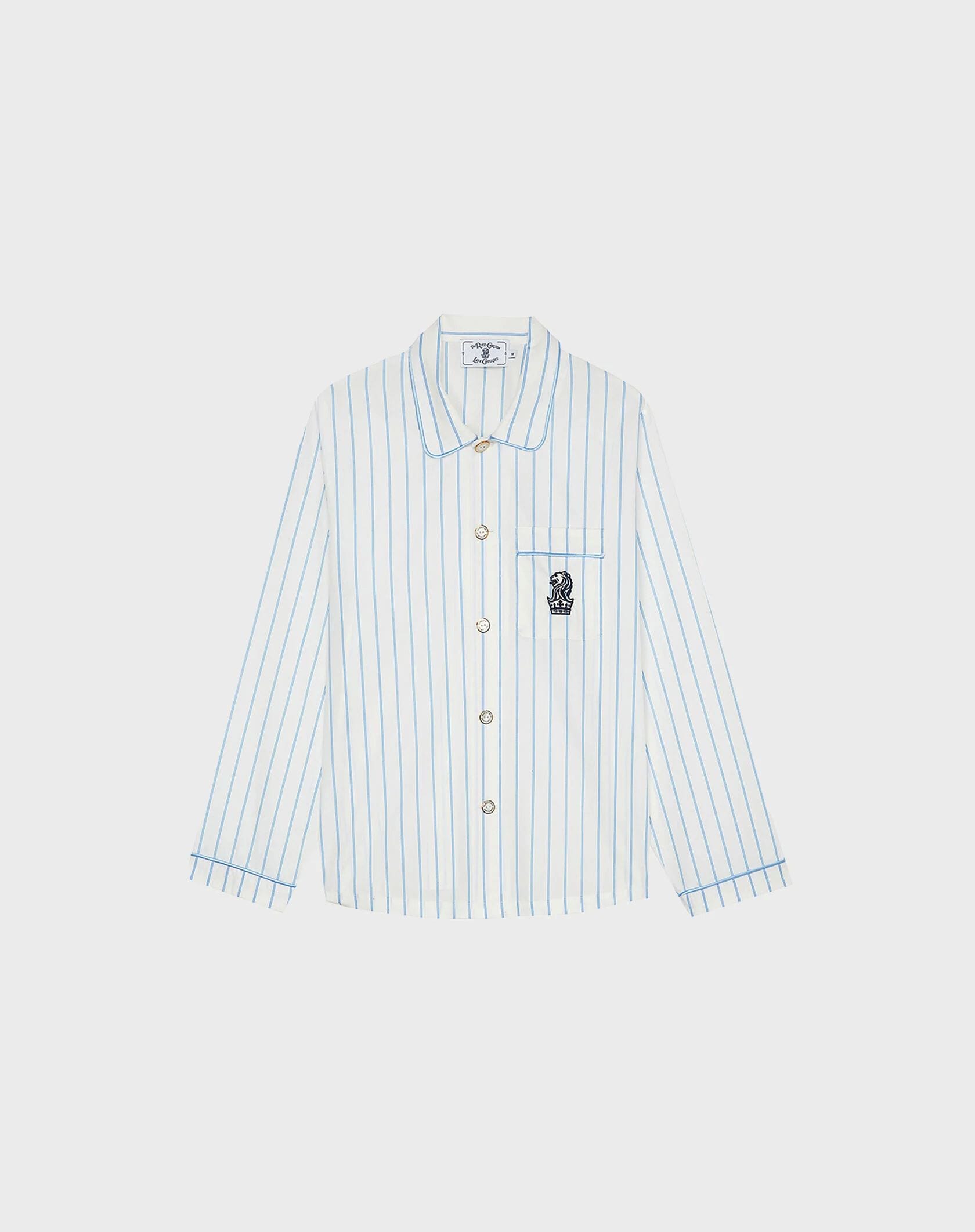 Late Checkout White/Light Blue Stripe Pajama Shirt, $290 (approx. P17,057.22), THE RITZ-CARLTON, shop.marriott.com